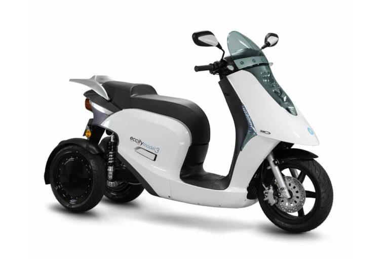 ECCity Model 3 Electric Motorcycle White Front RHS