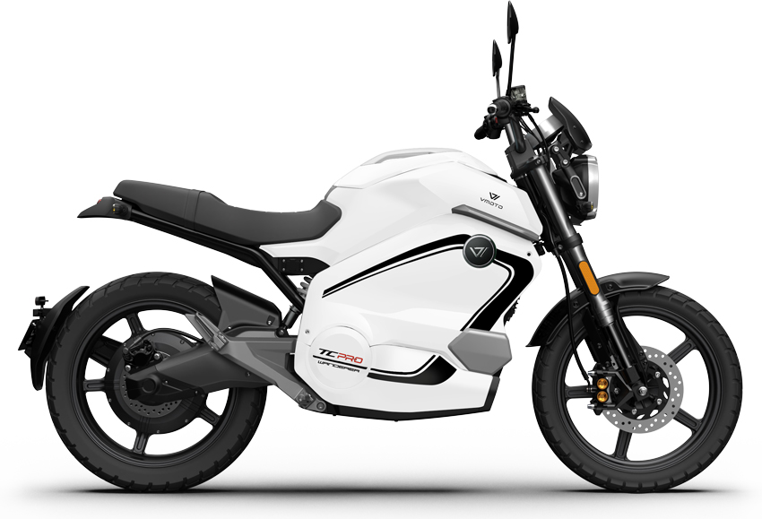 Vmoto TC Wanderer PRO electric scrambler in white, side view
